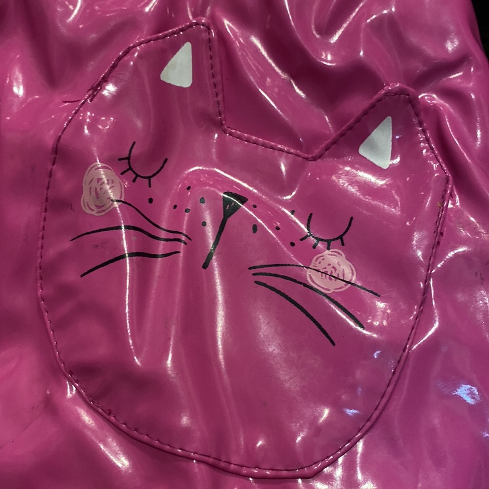 Hot pink raincoat with kitty ears on hood & kitty pockets & leopard - Picture 6 of 7